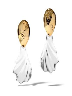NEW Alexis Bittar Lucite Brutalist Ripple Clip Earrings Gold Clear SB01
